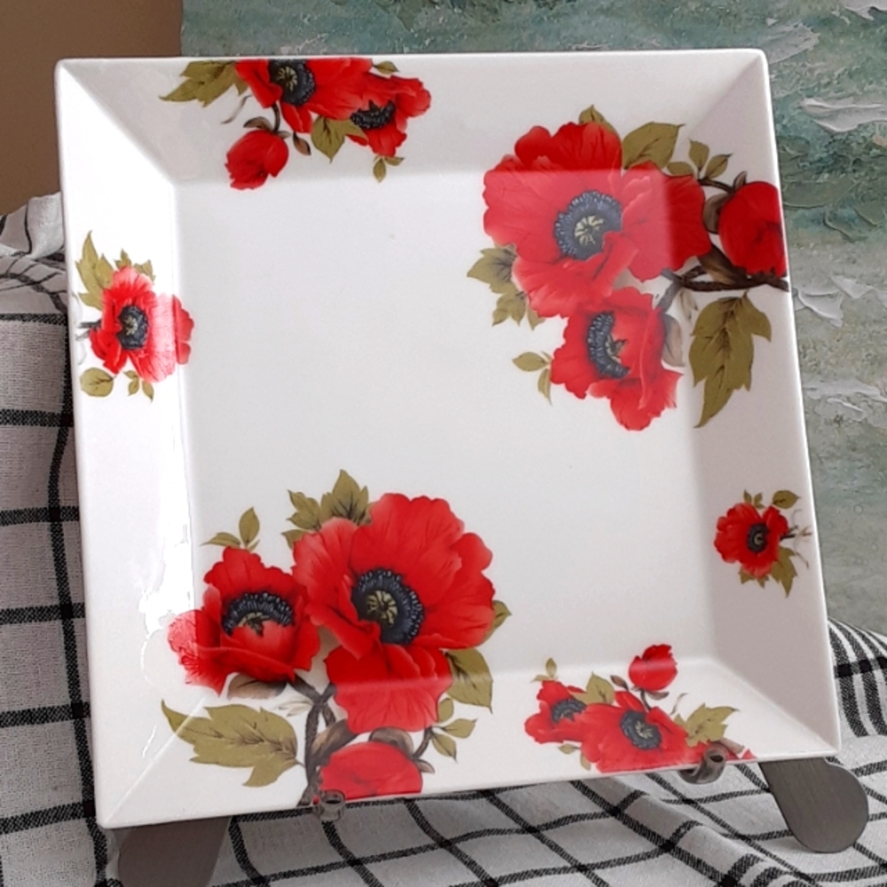Red Poppy Porcelain Salad Dessert Plate 8" Peppertree Tabletops